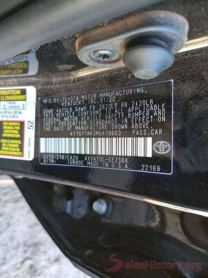 4T1G11AK3MU419603 2021 TOYOTA CAMRY