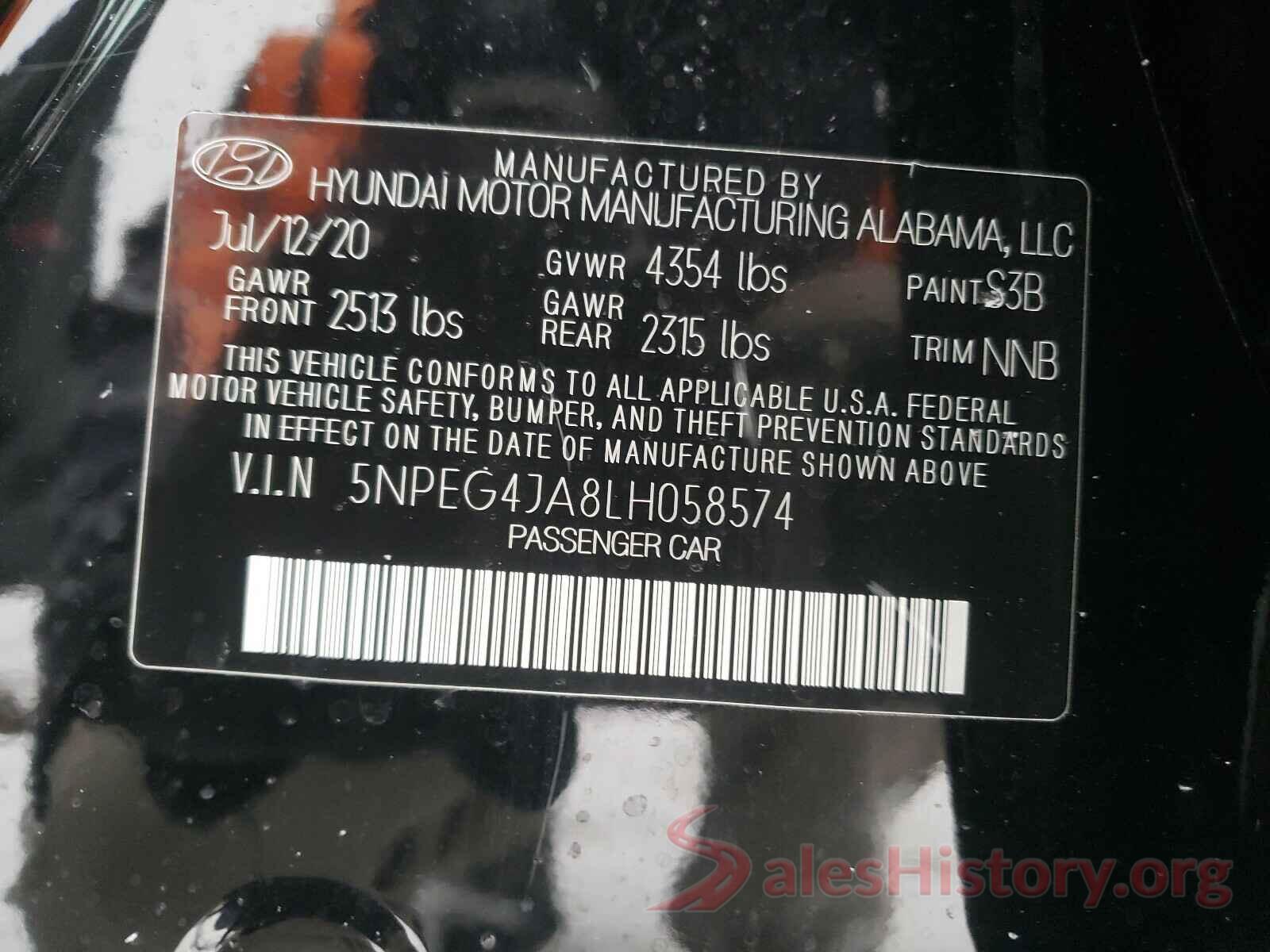 5NPEG4JA8LH058574 2020 HYUNDAI SONATA