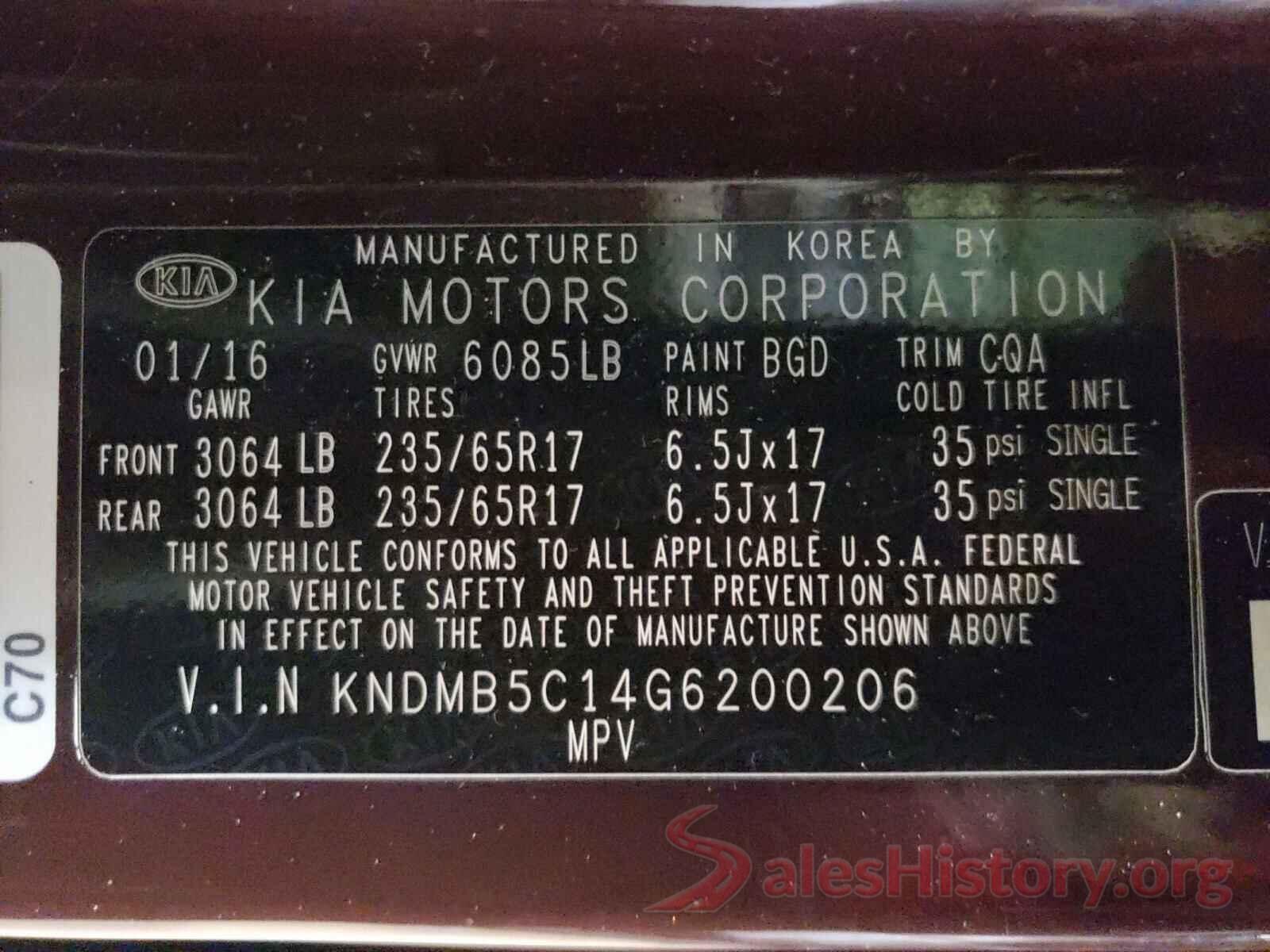 KNDMB5C14G6200206 2016 KIA SEDONA