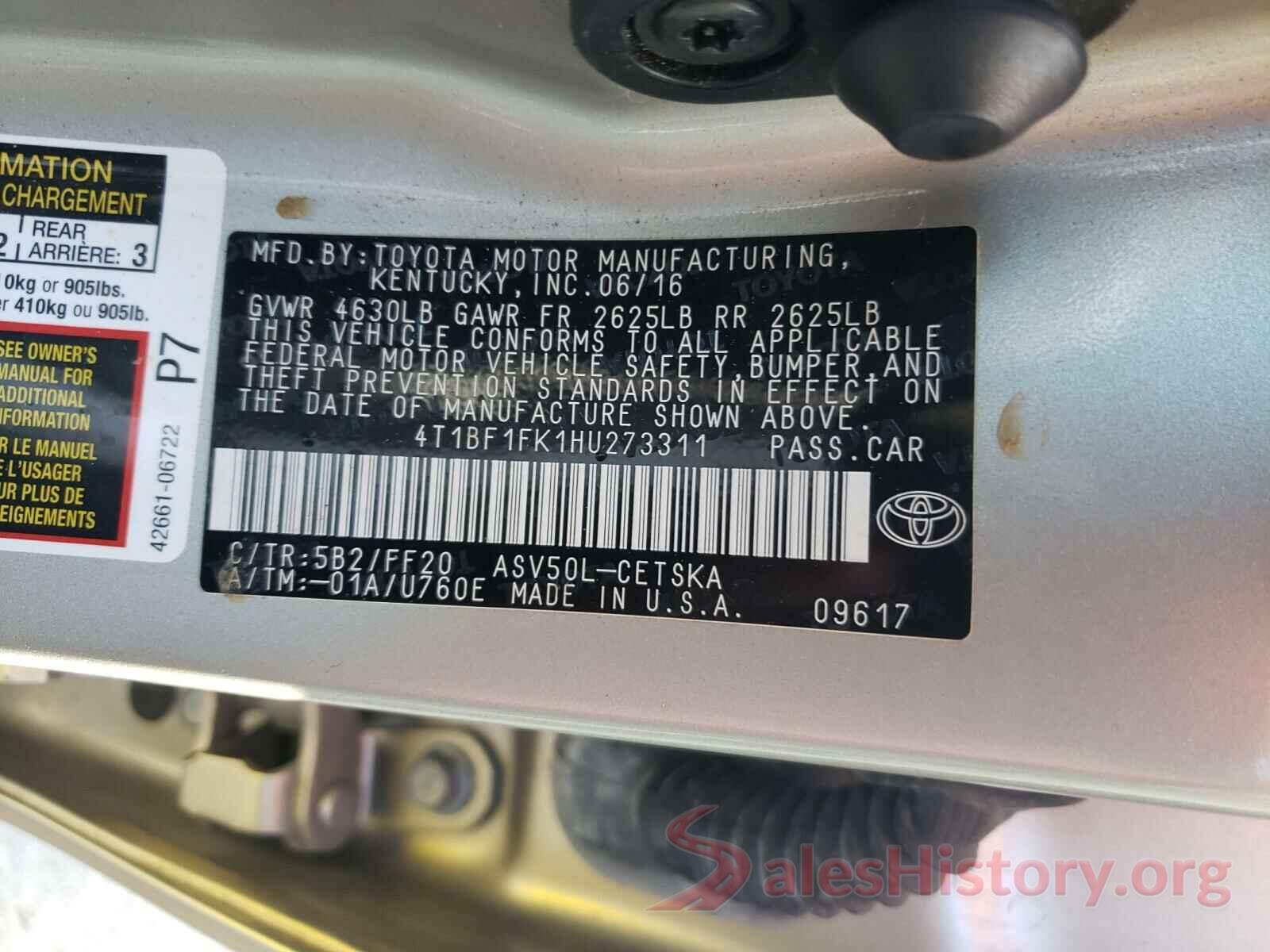 4T1BF1FK1HU273311 2017 TOYOTA CAMRY