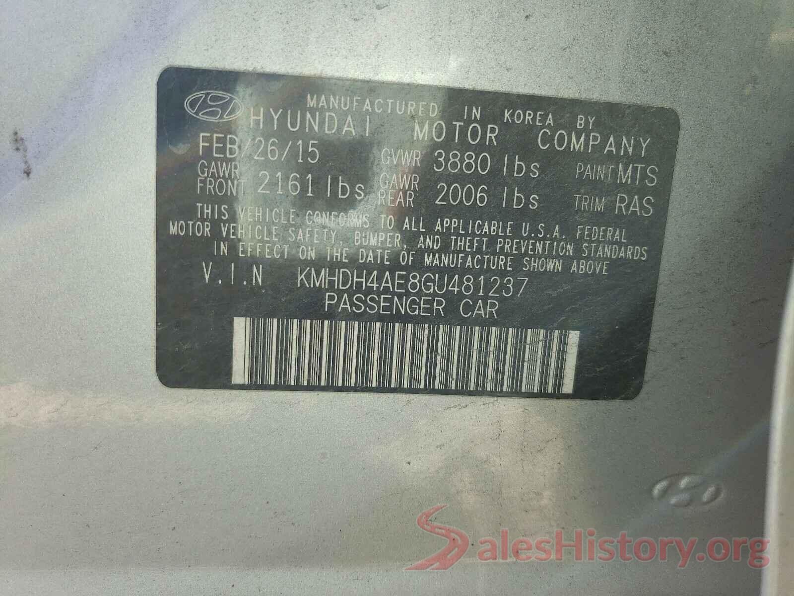 KMHDH4AE8GU481237 2016 HYUNDAI ELANTRA