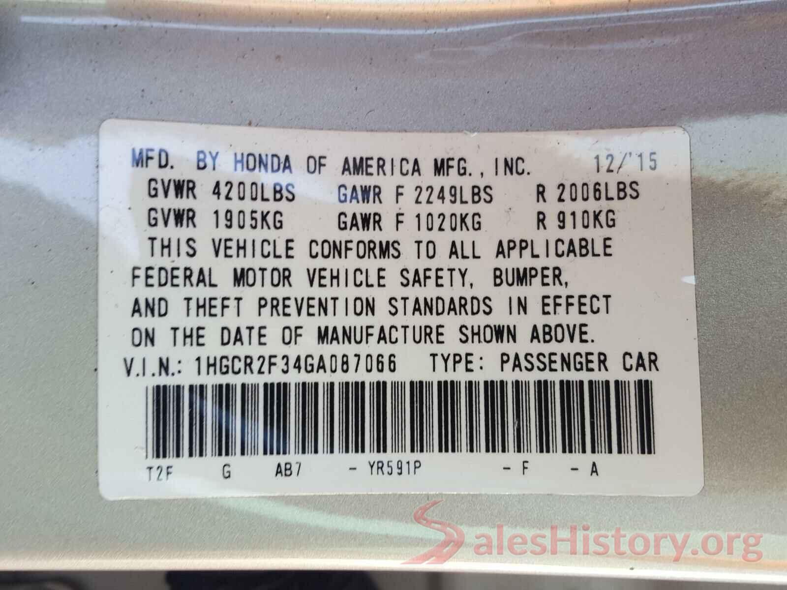 1HGCR2F34GA087066 2016 HONDA ACCORD