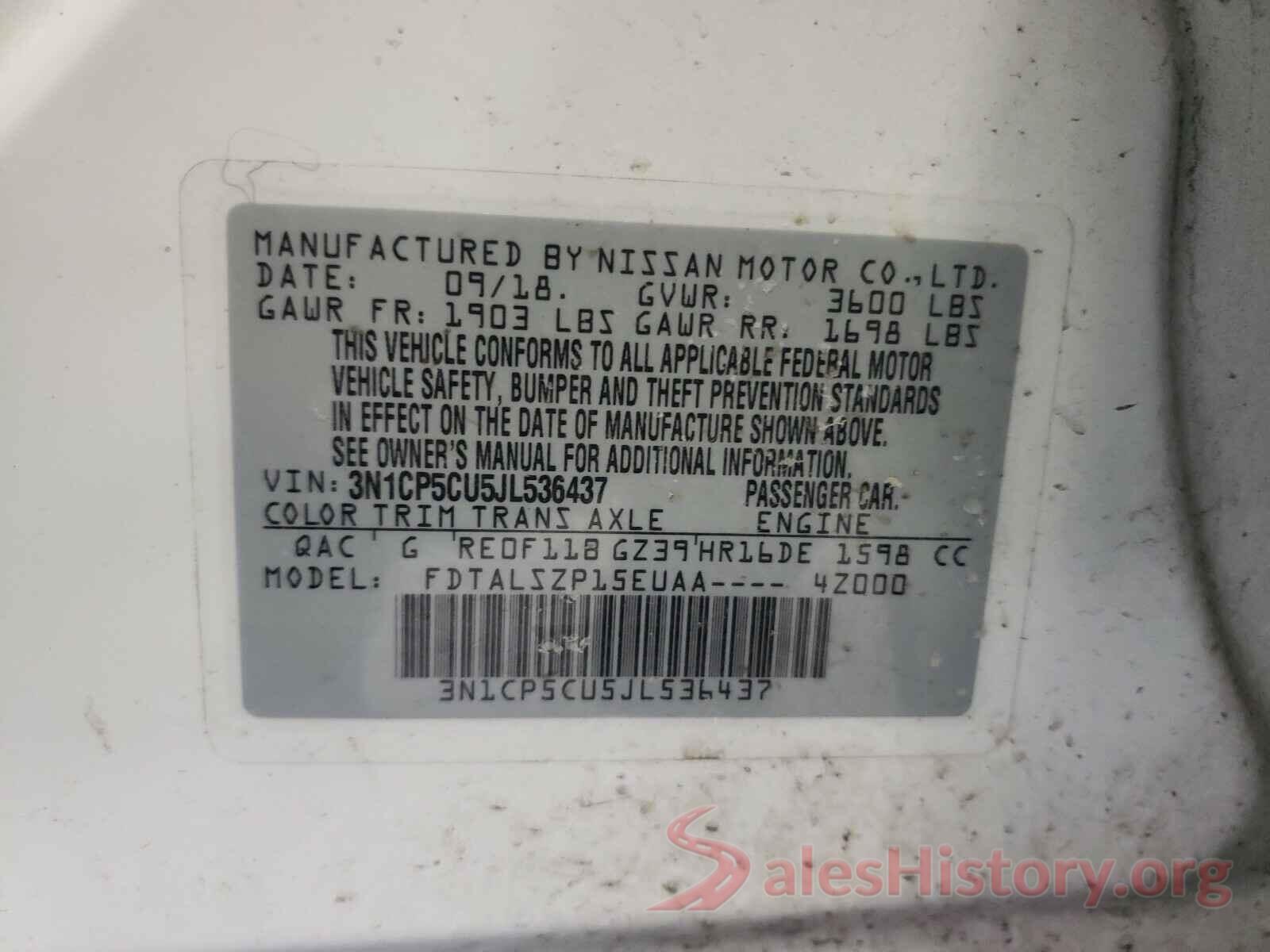 3N1CP5CU5JL536437 2018 NISSAN KICKS