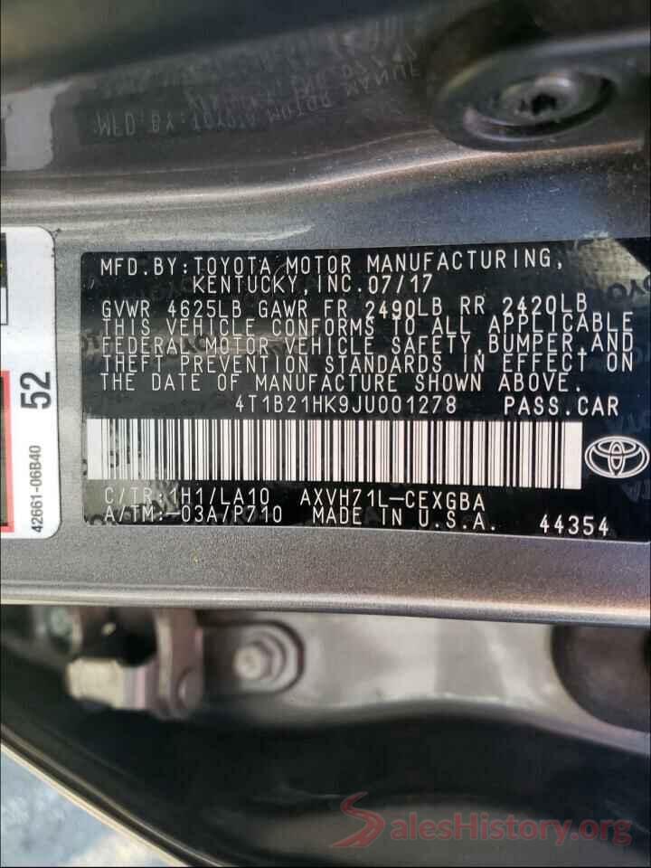 4T1B21HK9JU001278 2018 TOYOTA CAMRY