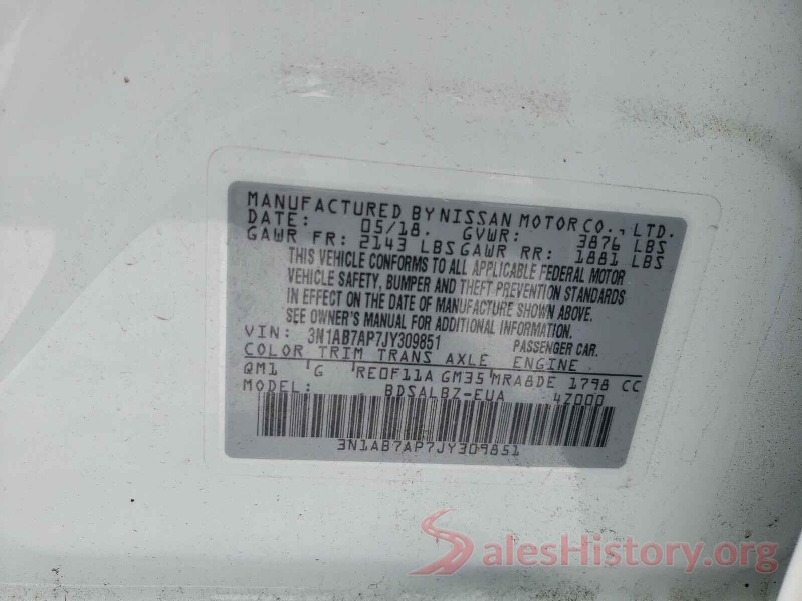 3N1AB7AP7JY309851 2018 NISSAN SENTRA