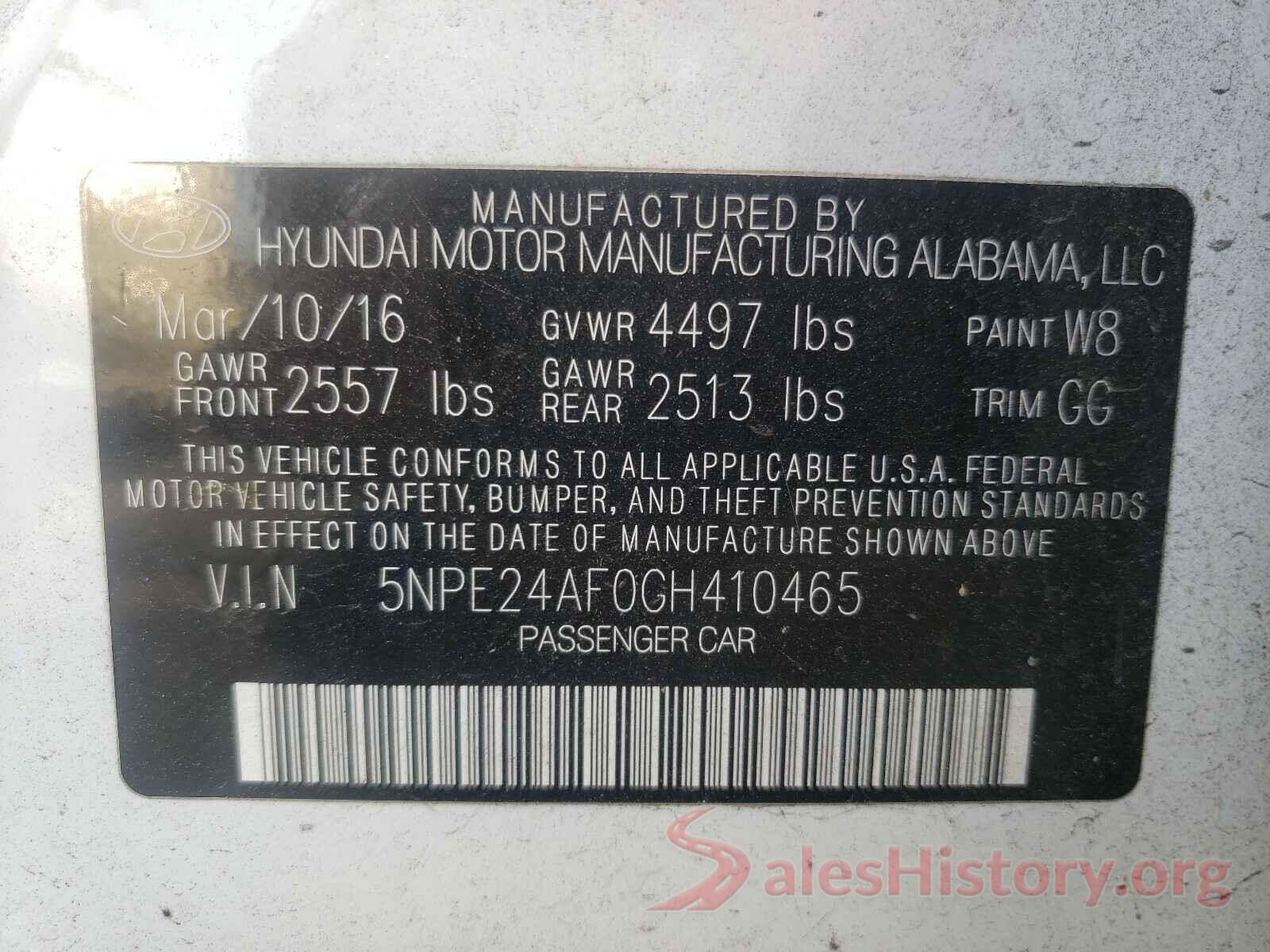 5NPE24AF0GH410465 2016 HYUNDAI SONATA