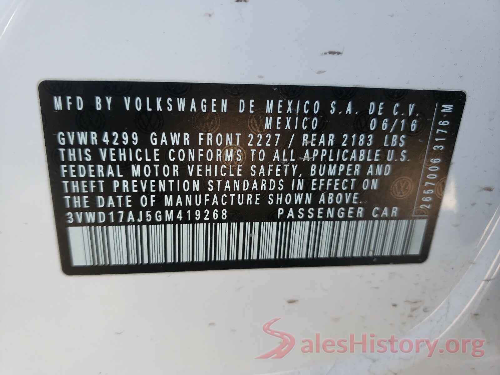 3VWD17AJ5GM419268 2016 VOLKSWAGEN JETTA