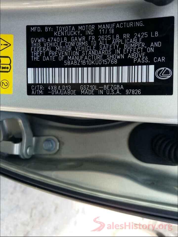 58ABZ1B10KU015768 2019 LEXUS ES350