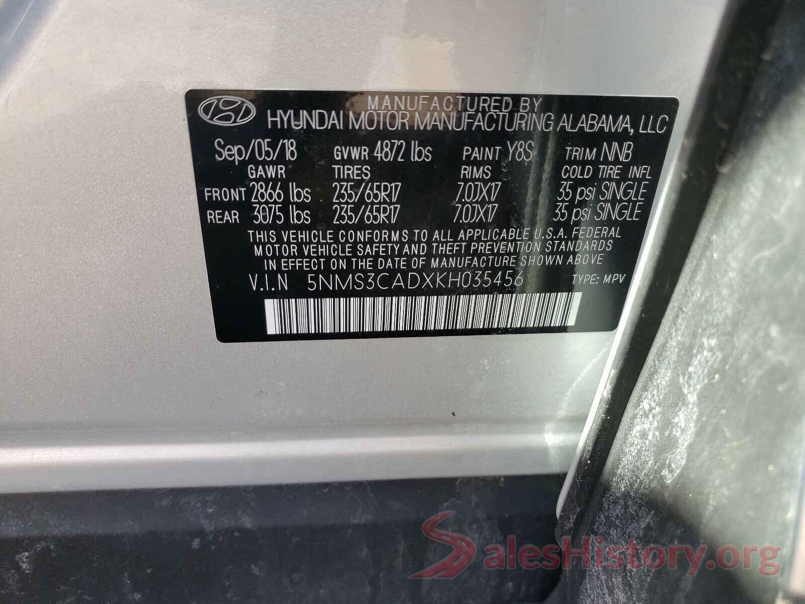 5NMS3CADXKH035456 2019 HYUNDAI SANTA FE