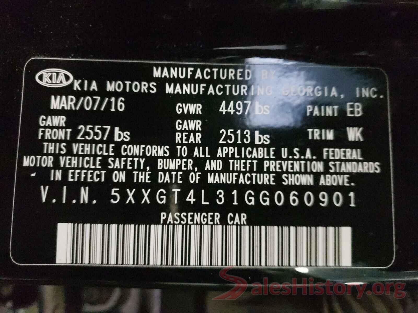 5XXGT4L31GG060901 2016 KIA OPTIMA