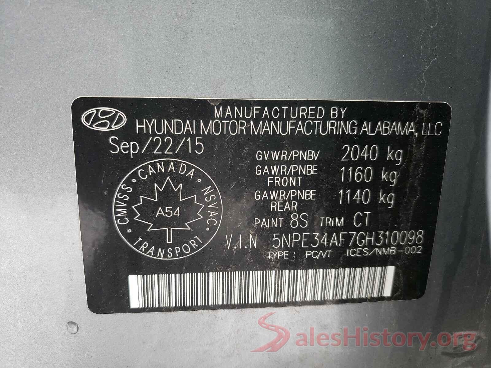 5NPE34AF7GH310098 2016 HYUNDAI SONATA