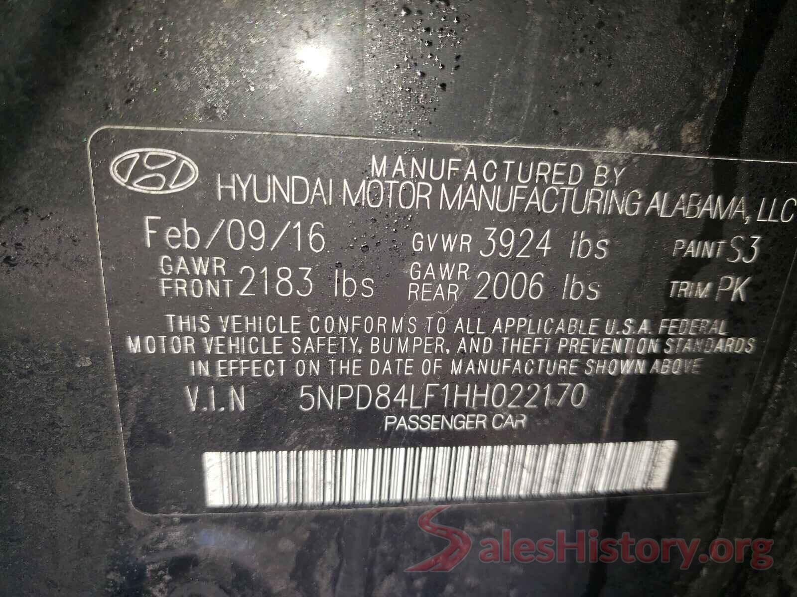 5NPD84LF1HH022170 2017 HYUNDAI ELANTRA