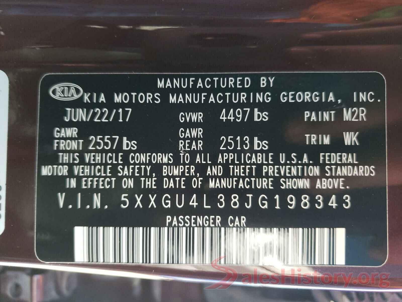 5XXGU4L38JG198343 2018 KIA OPTIMA