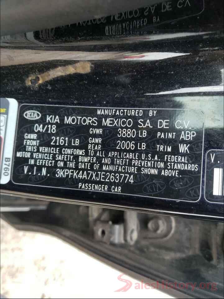 3KPFK4A7XJE263774 2018 KIA FORTE