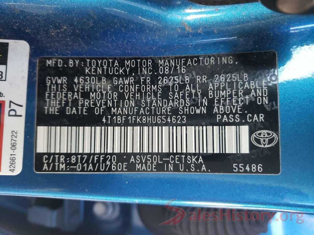 4T1BF1FK8HU654623 2017 TOYOTA CAMRY