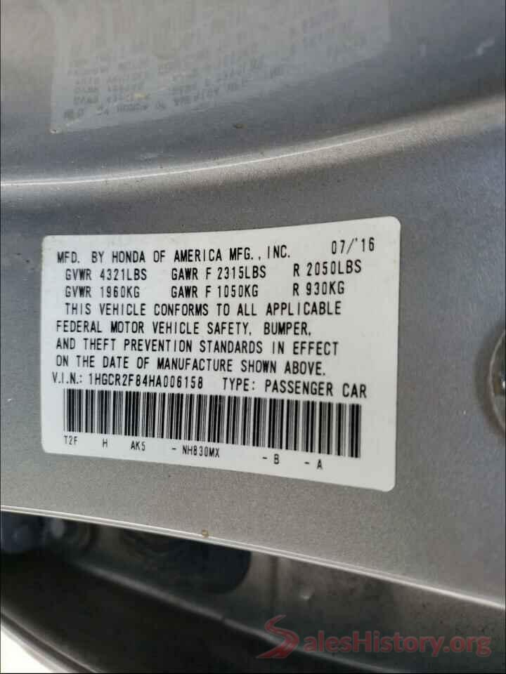 1HGCR2F84HA006158 2017 HONDA ACCORD