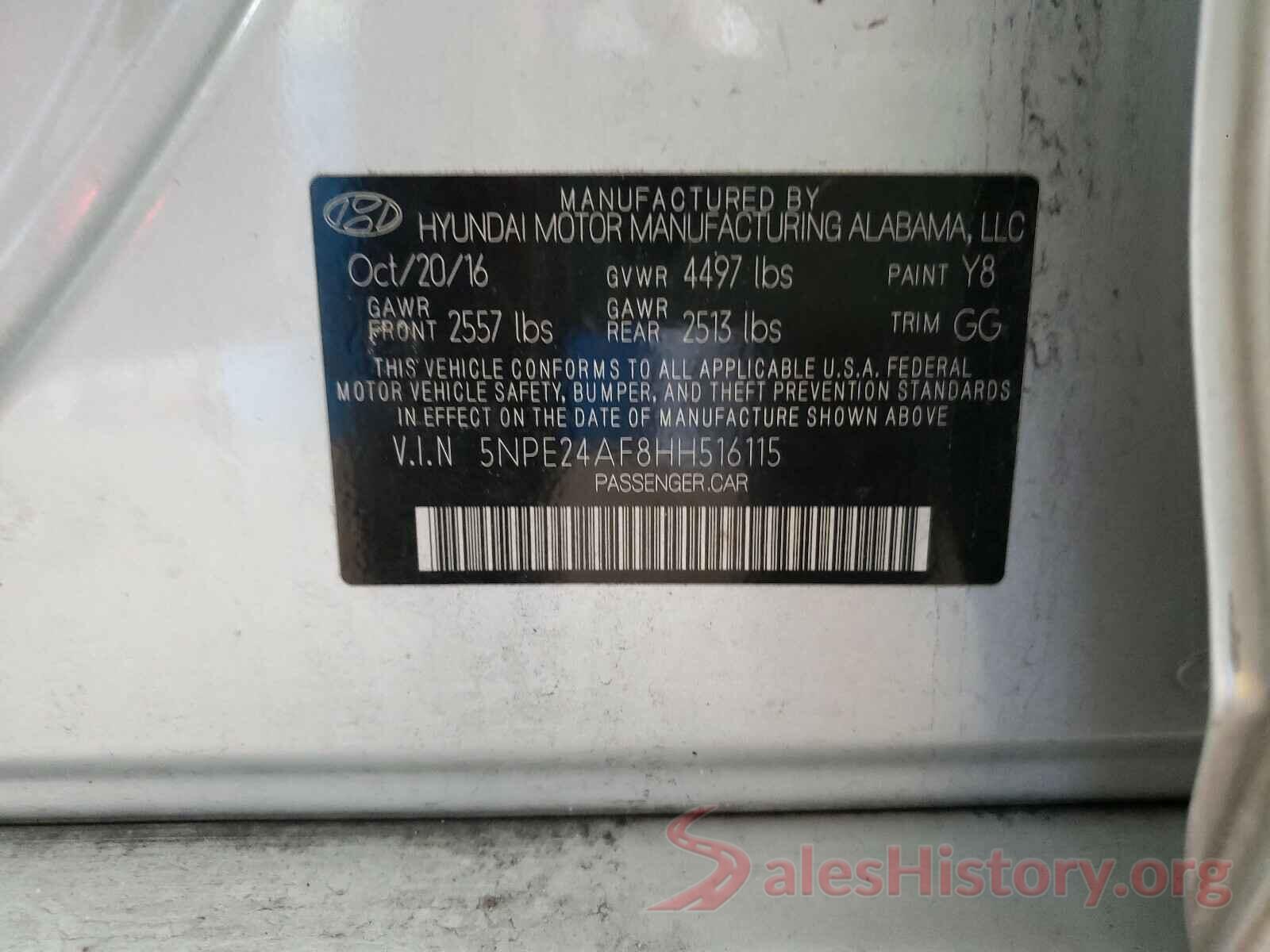 5NPE24AF8HH516115 2017 HYUNDAI SONATA