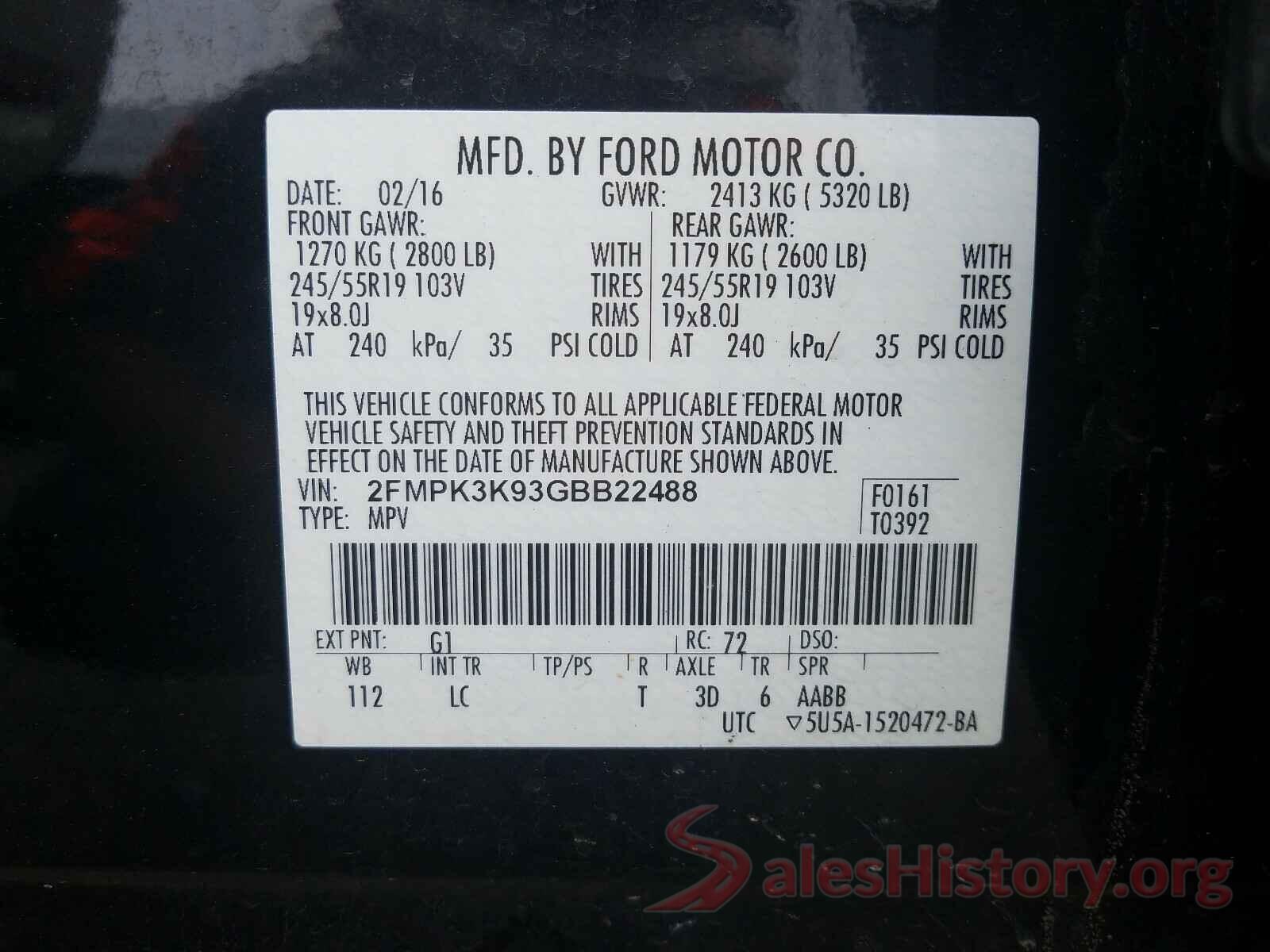 2FMPK3K93GBB22488 2016 FORD EDGE