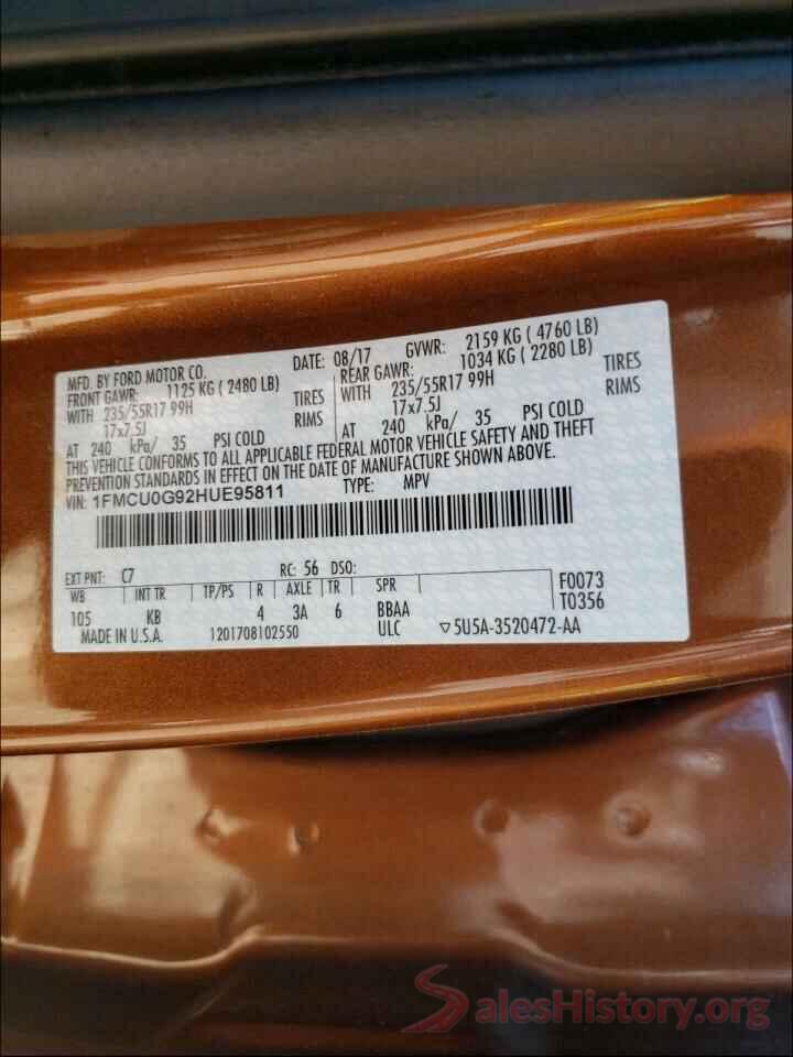 1FMCU0G92HUE95811 2017 FORD ESCAPE