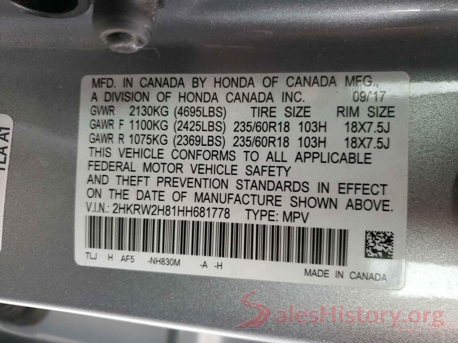 2HKRW2H81HH681778 2017 HONDA CRV