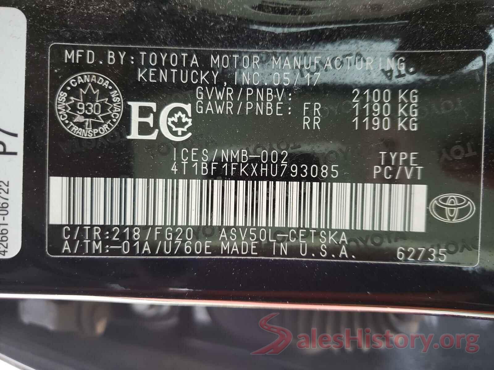 4T1BF1FKXHU793085 2017 TOYOTA CAMRY