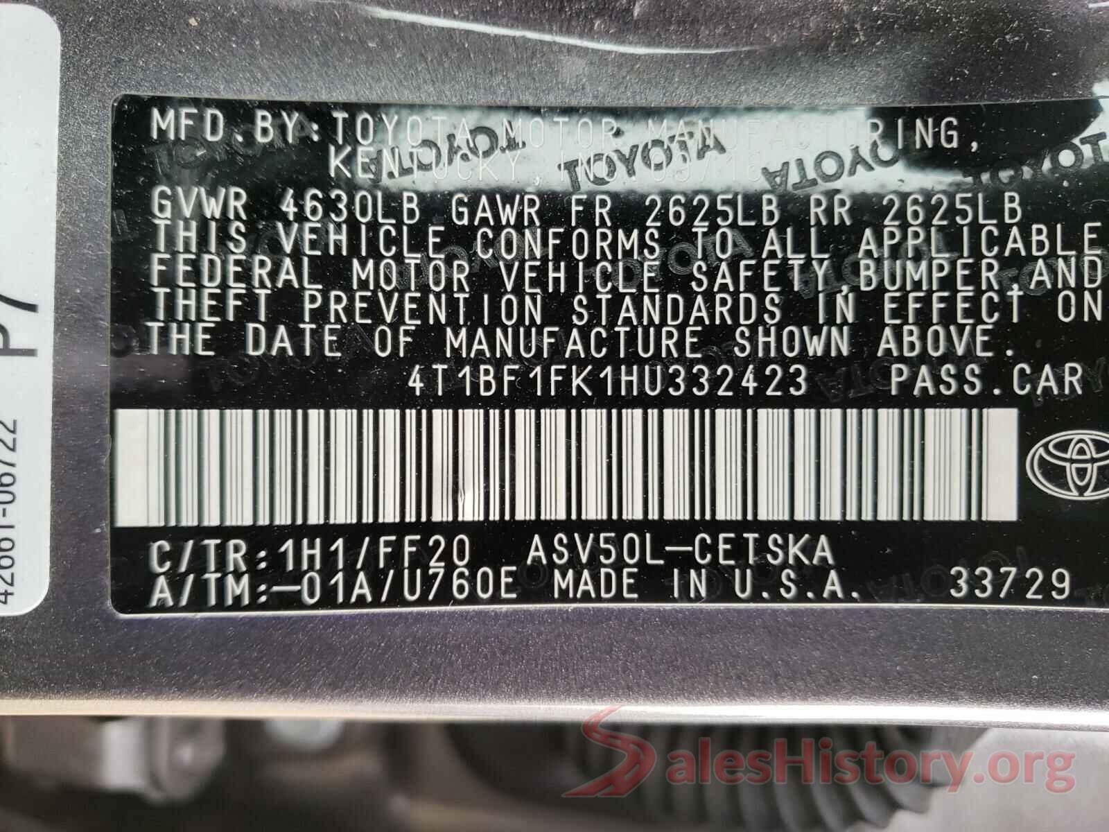 4T1BF1FK1HU332423 2017 TOYOTA CAMRY