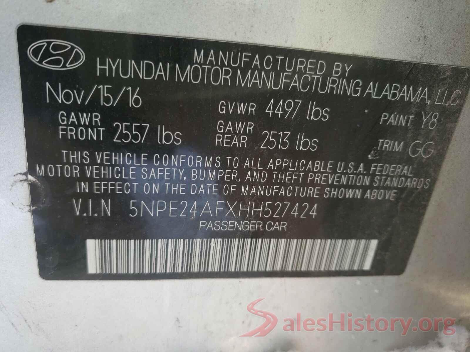 5NPE24AFXHH527424 2017 HYUNDAI SONATA