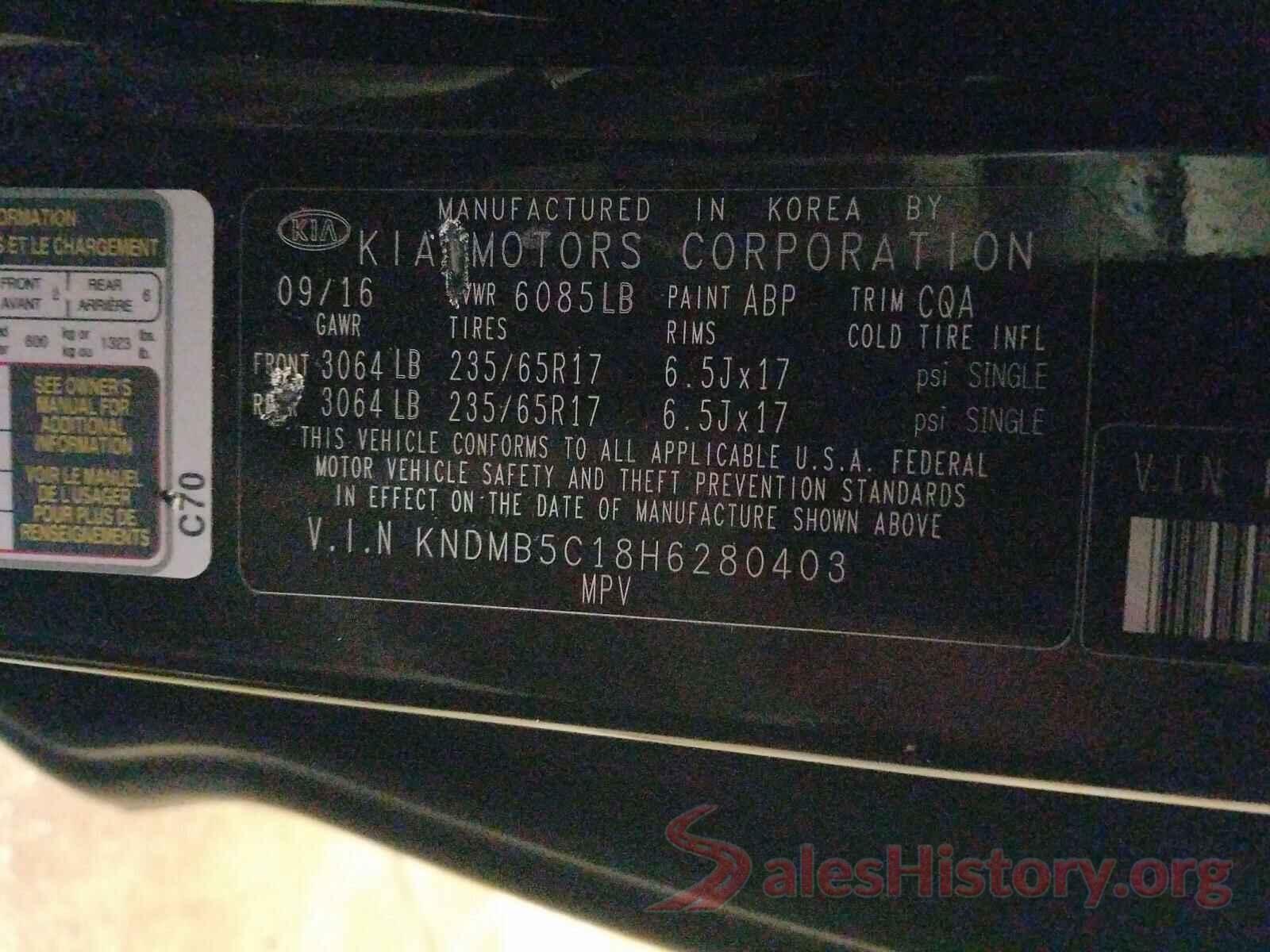 KNDMB5C18H6280403 2017 KIA SEDONA