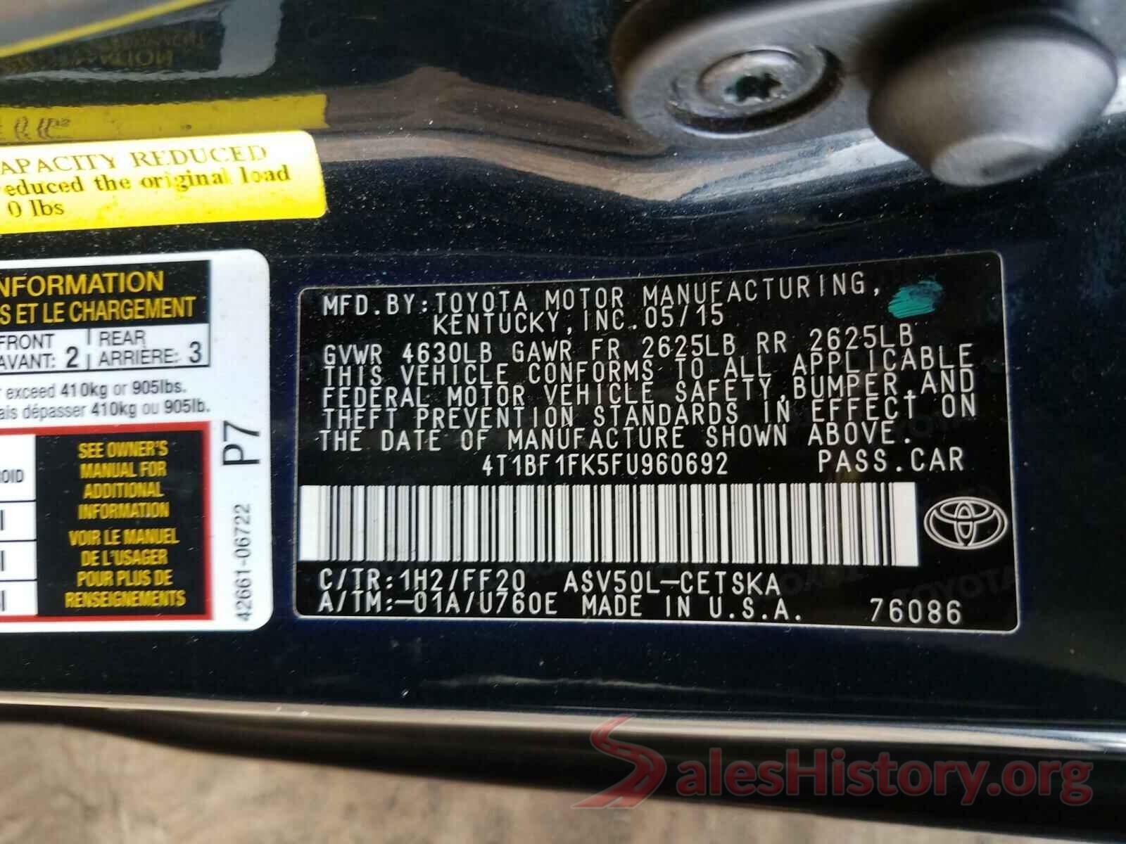 4T1BF1FK5FU960692 2015 TOYOTA CAMRY