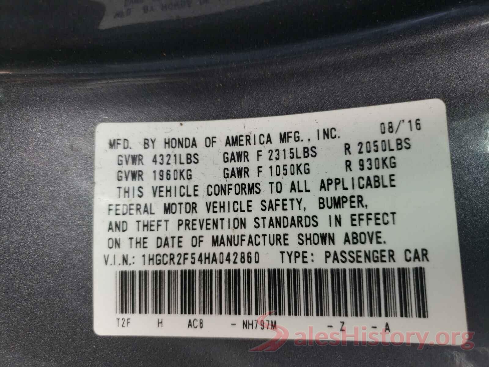 1HGCR2F54HA042860 2017 HONDA ACCORD