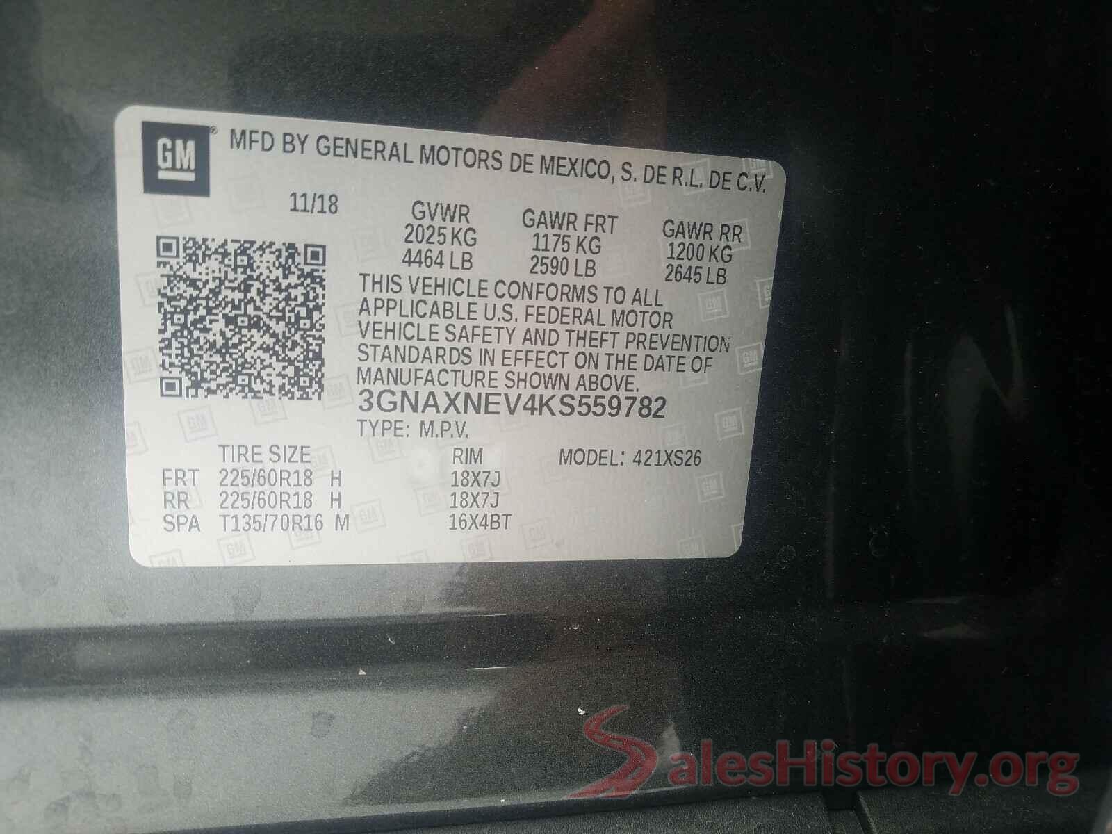 3GNAXNEV4KS559782 2019 CHEVROLET EQUINOX