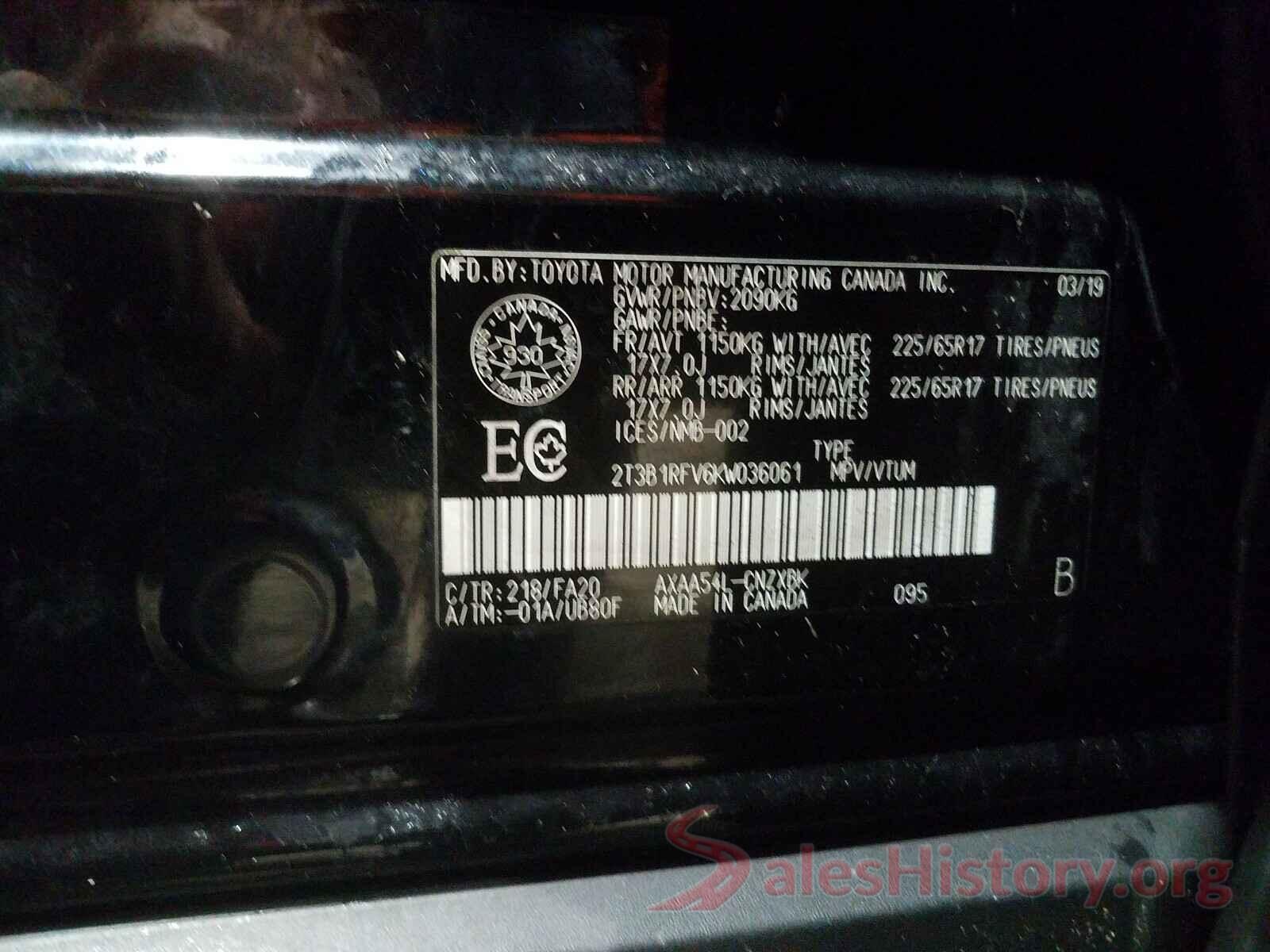 2T3B1RFV6KW036061 2019 TOYOTA RAV4