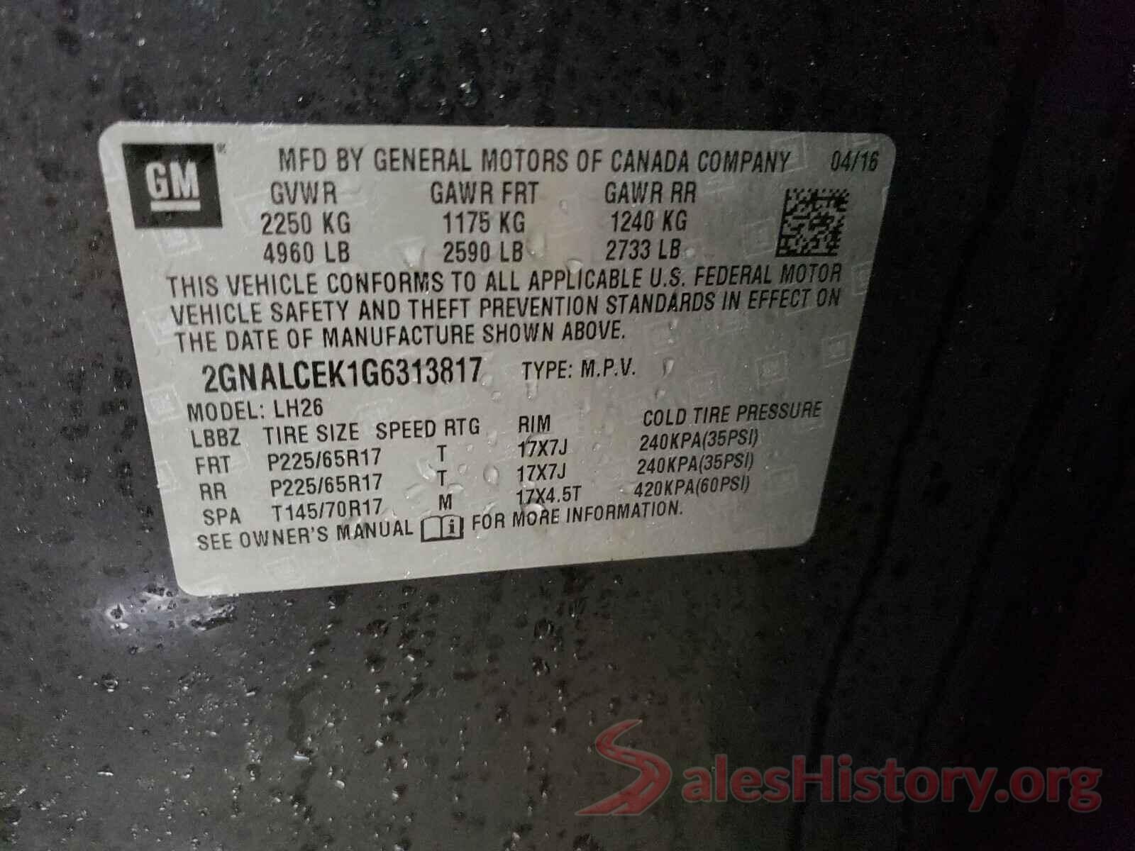 2GNALCEK1G6313817 2016 CHEVROLET EQUINOX