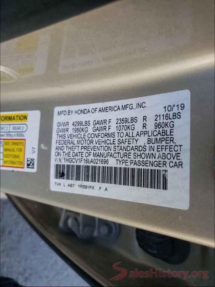 1HGCV1F16LA021696 2020 HONDA ACCORD