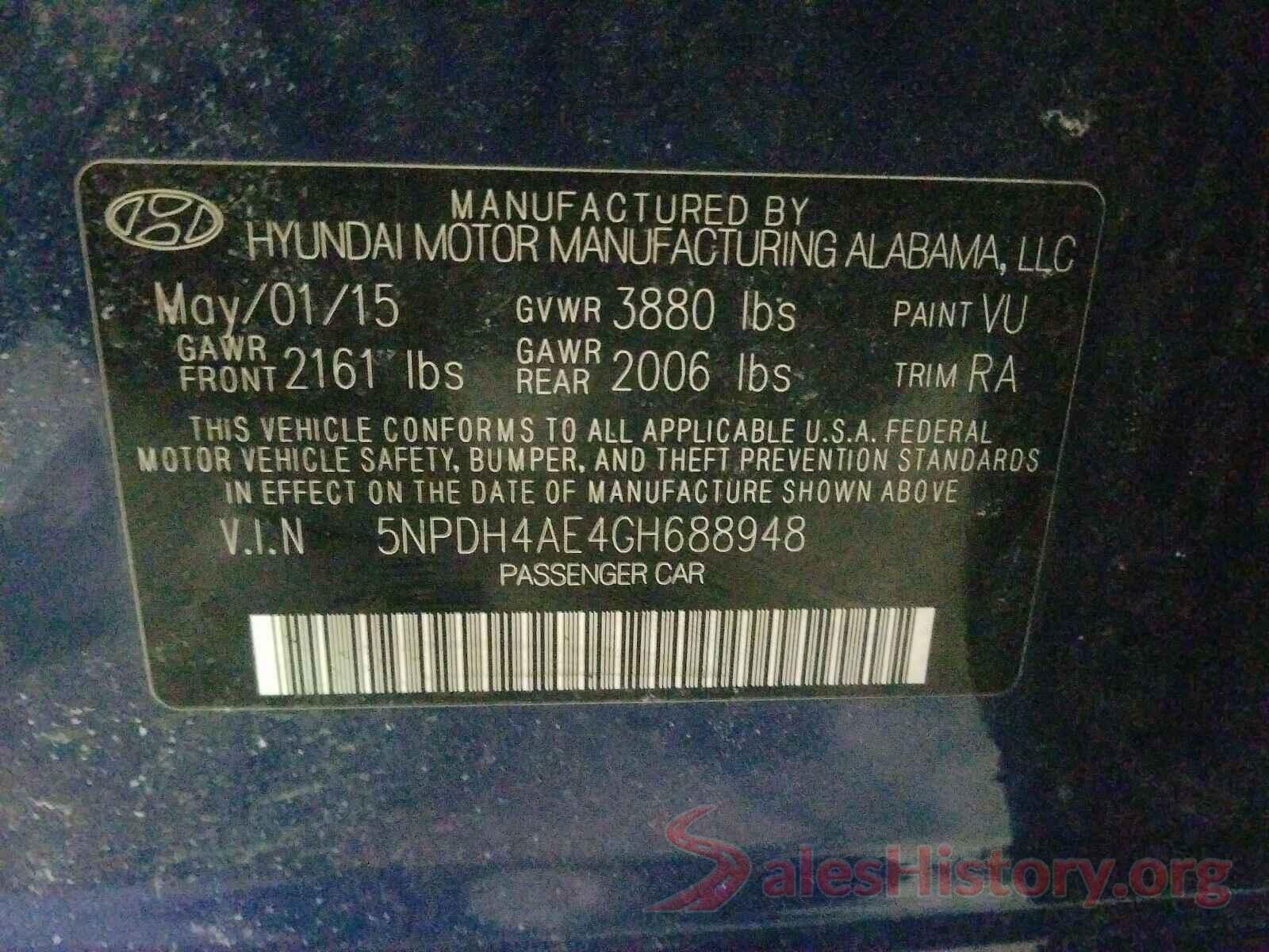 5NPDH4AE4GH688948 2016 HYUNDAI ELANTRA