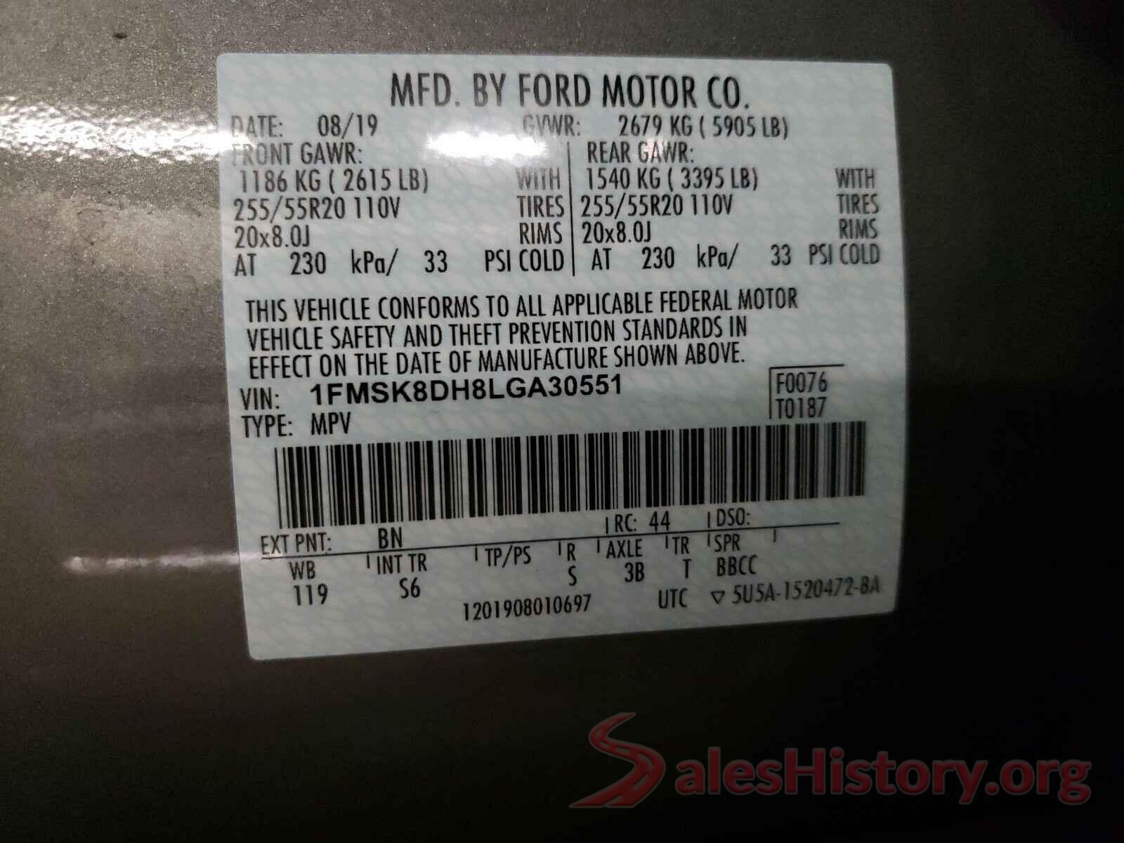 1FMSK8DH8LGA30551 2020 FORD EXPLORER