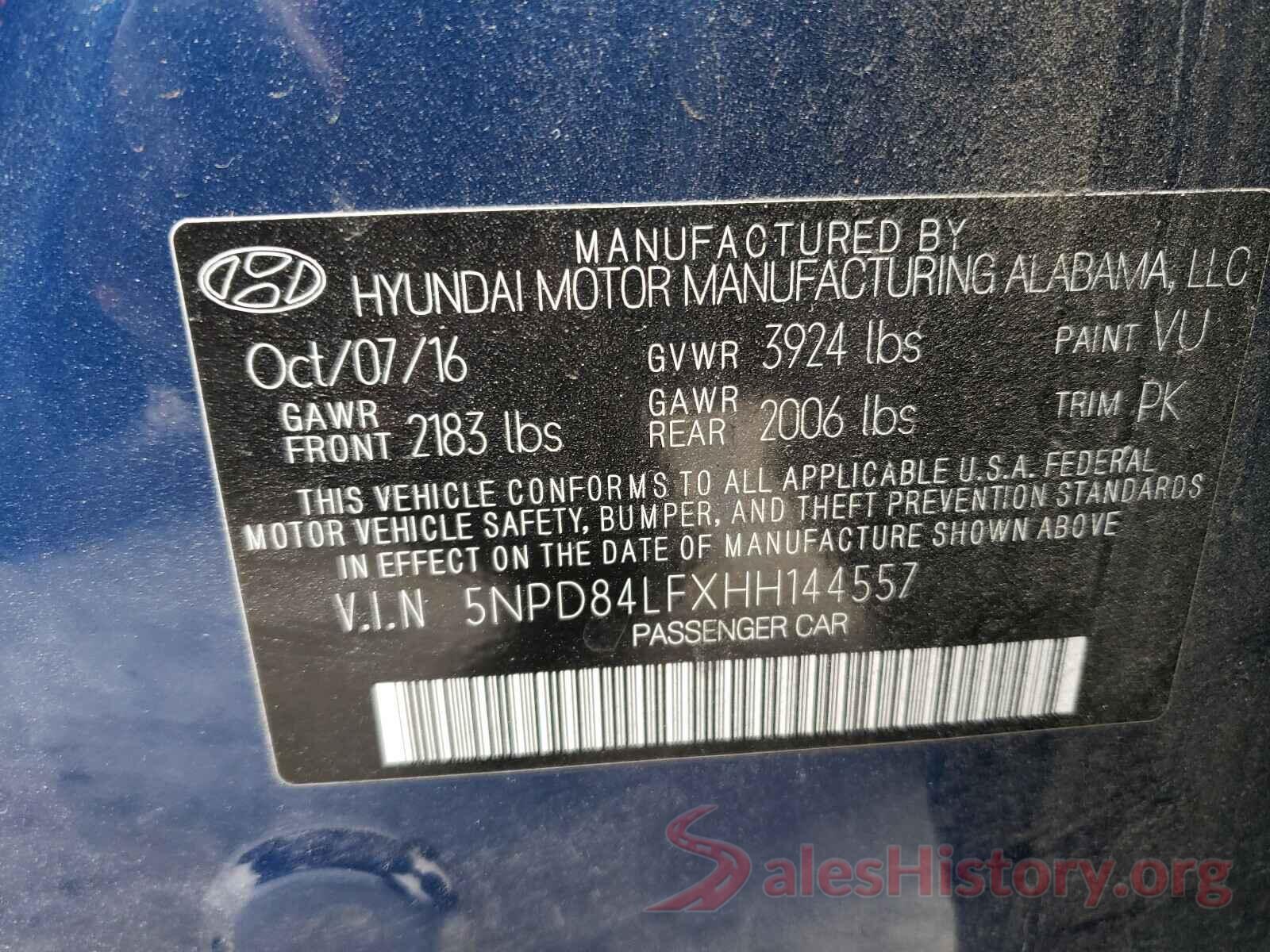 5NPD84LFXHH144557 2017 HYUNDAI ELANTRA