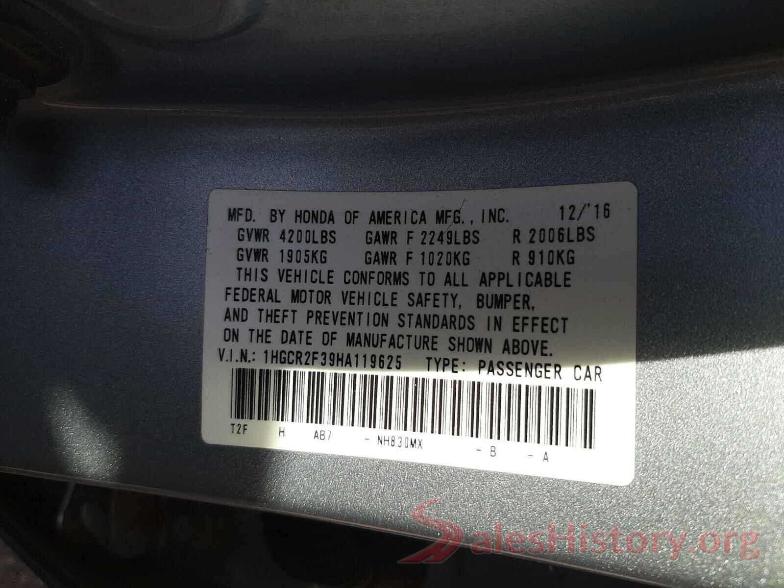 1HGCR2F39HA119625 2017 HONDA ACCORD