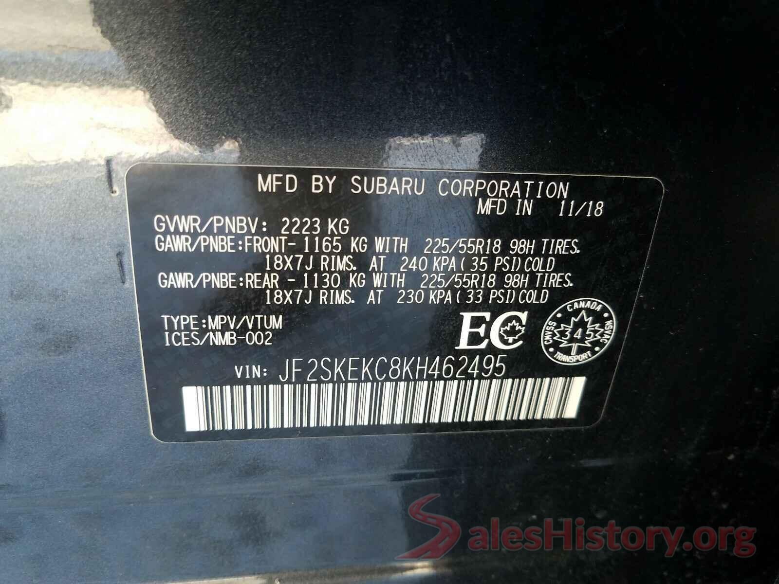 JF2SKEKC8KH462495 2019 SUBARU FORESTER