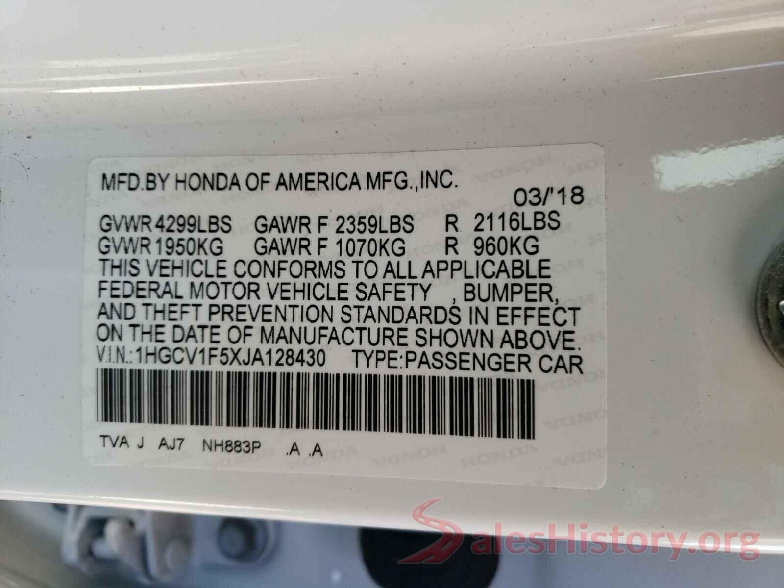 1HGCV1F5XJA128430 2018 HONDA ACCORD