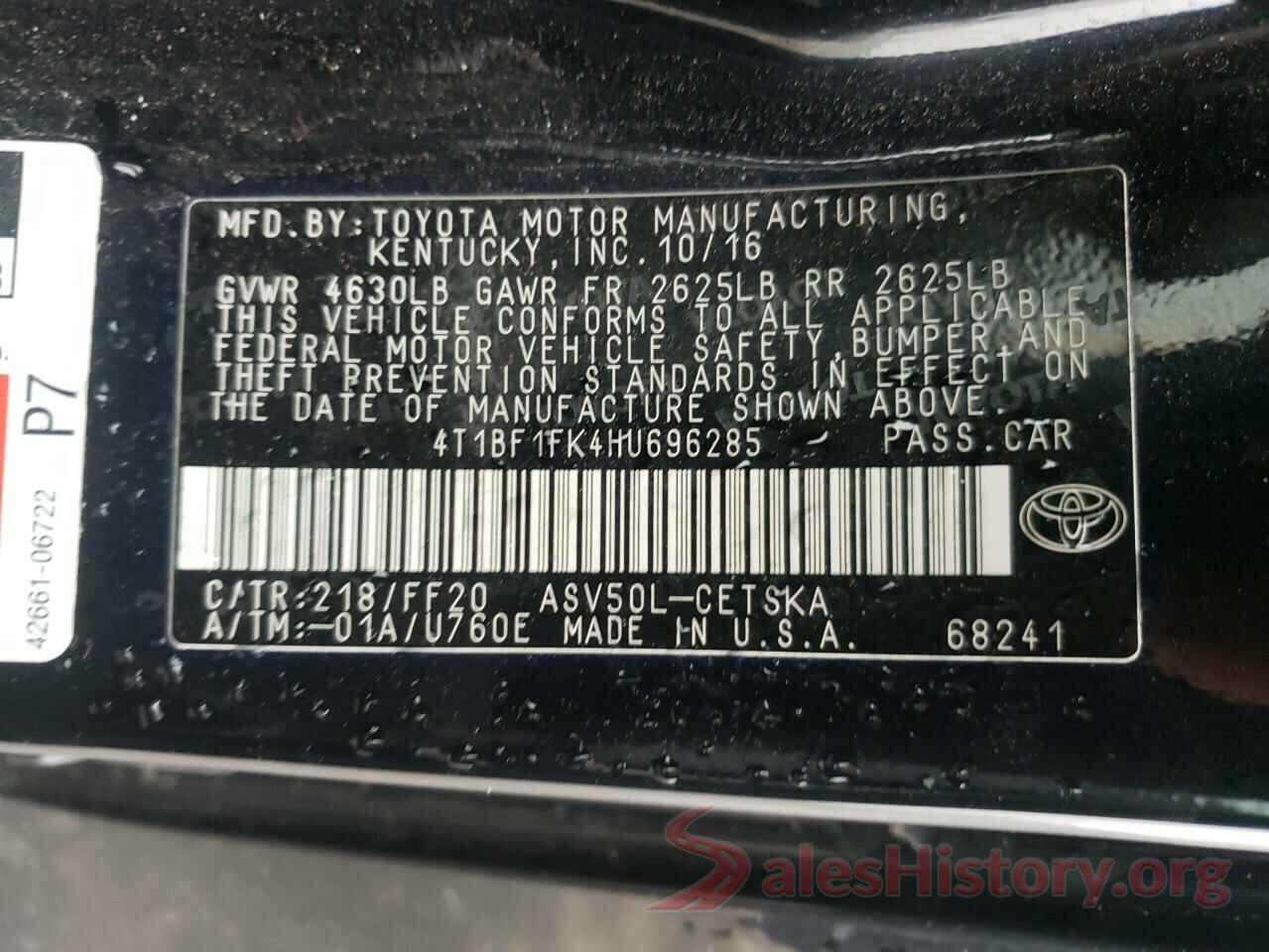 4T1BF1FK4HU696285 2017 TOYOTA CAMRY