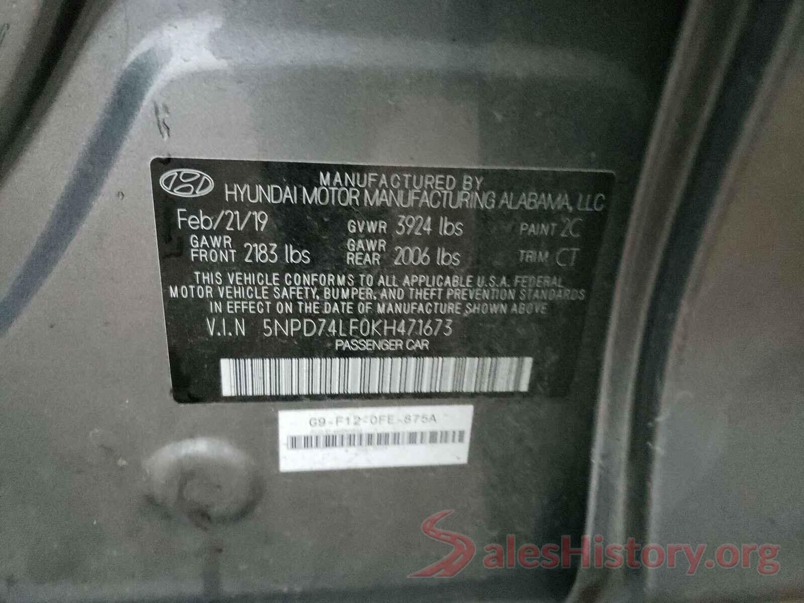 5NPD74LF0KH471673 2019 HYUNDAI ELANTRA