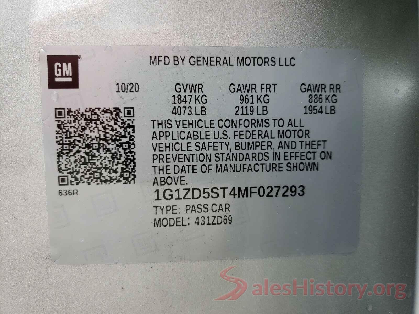 1G1ZD5ST4MF027293 2021 CHEVROLET MALIBU