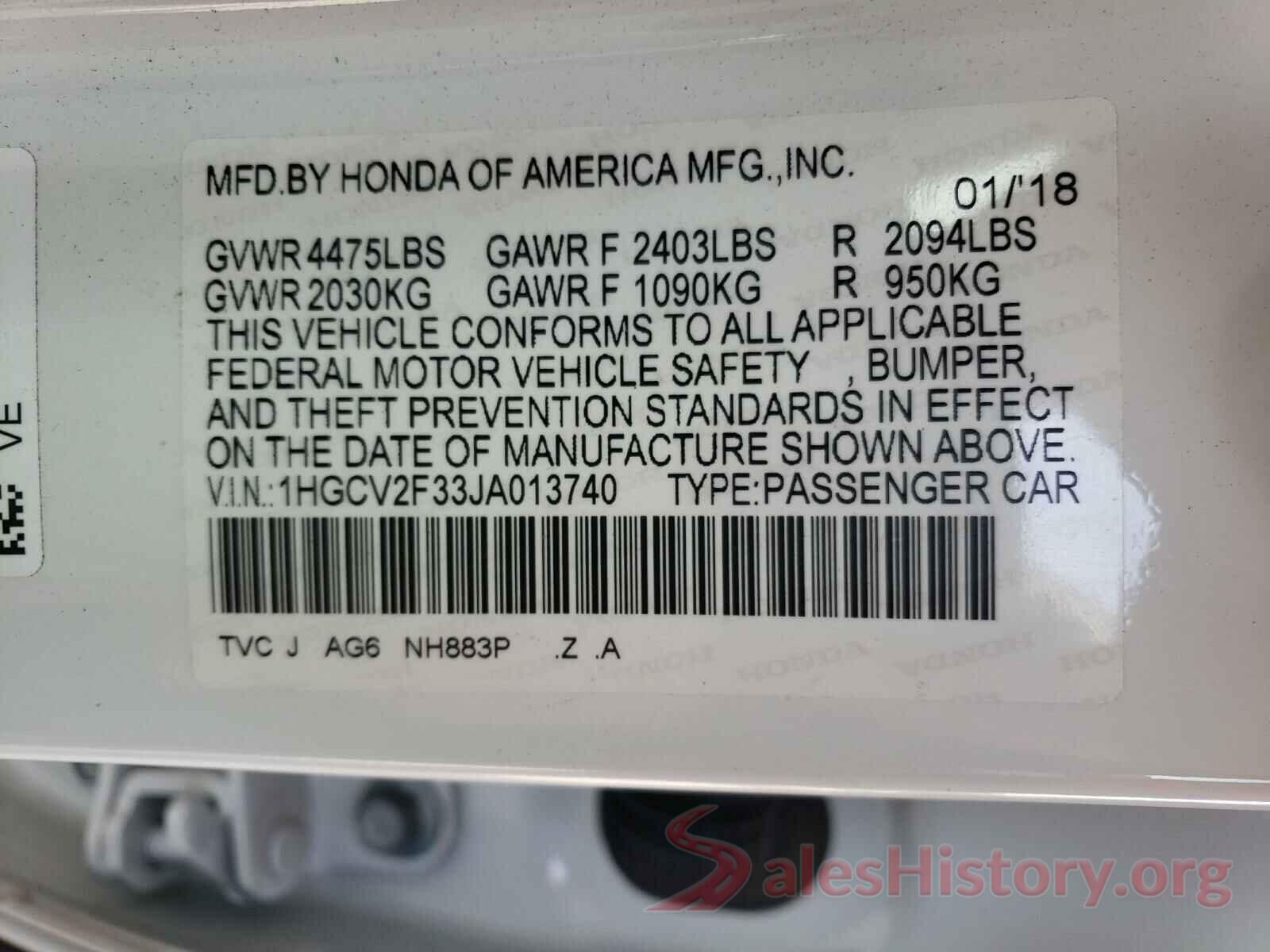 1HGCV2F33JA013740 2018 HONDA ACCORD