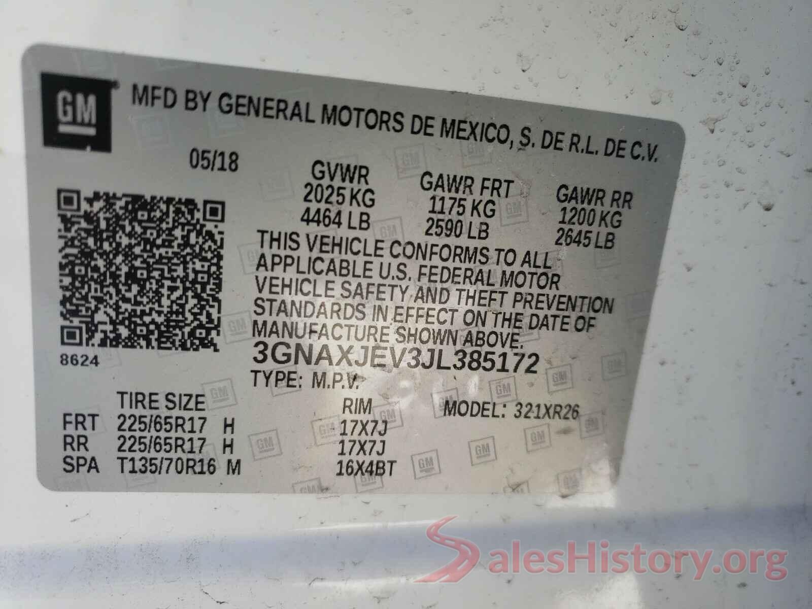 3GNAXJEV3JL385172 2018 CHEVROLET EQUINOX