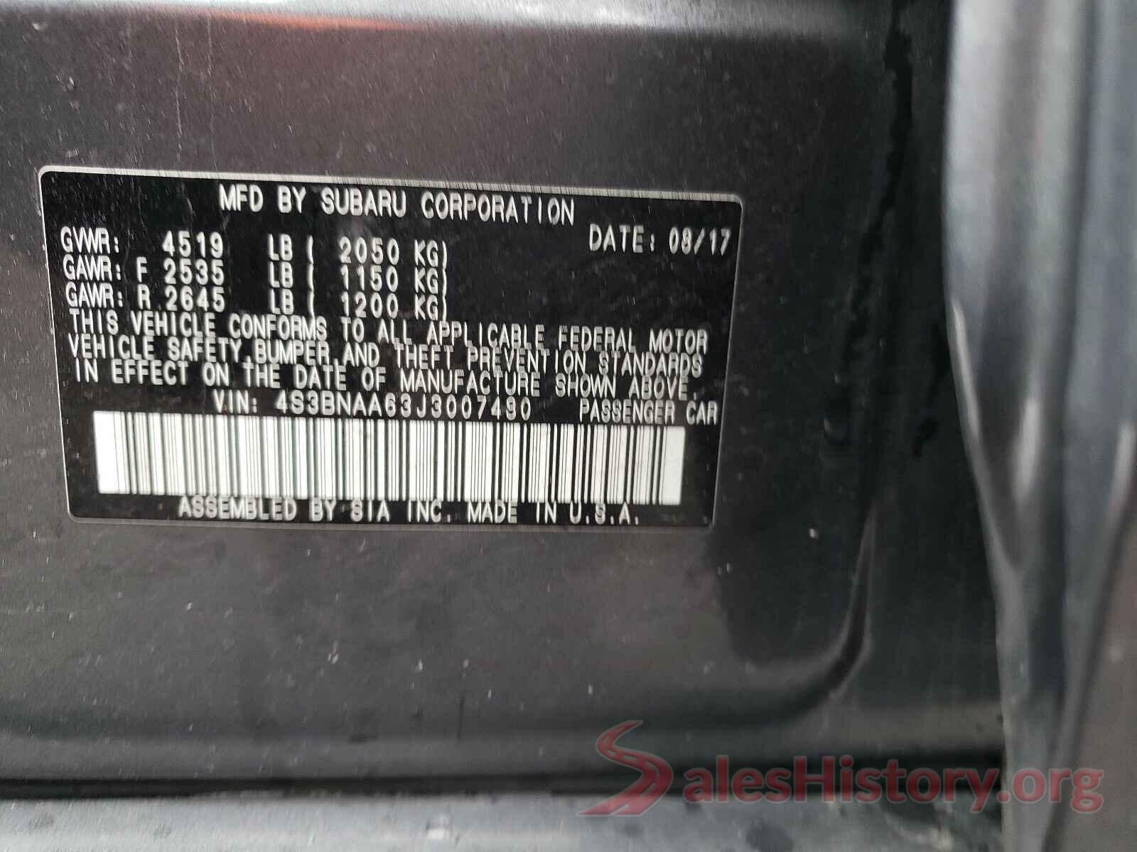 4S3BNAA63J3007480 2018 SUBARU LEGACY