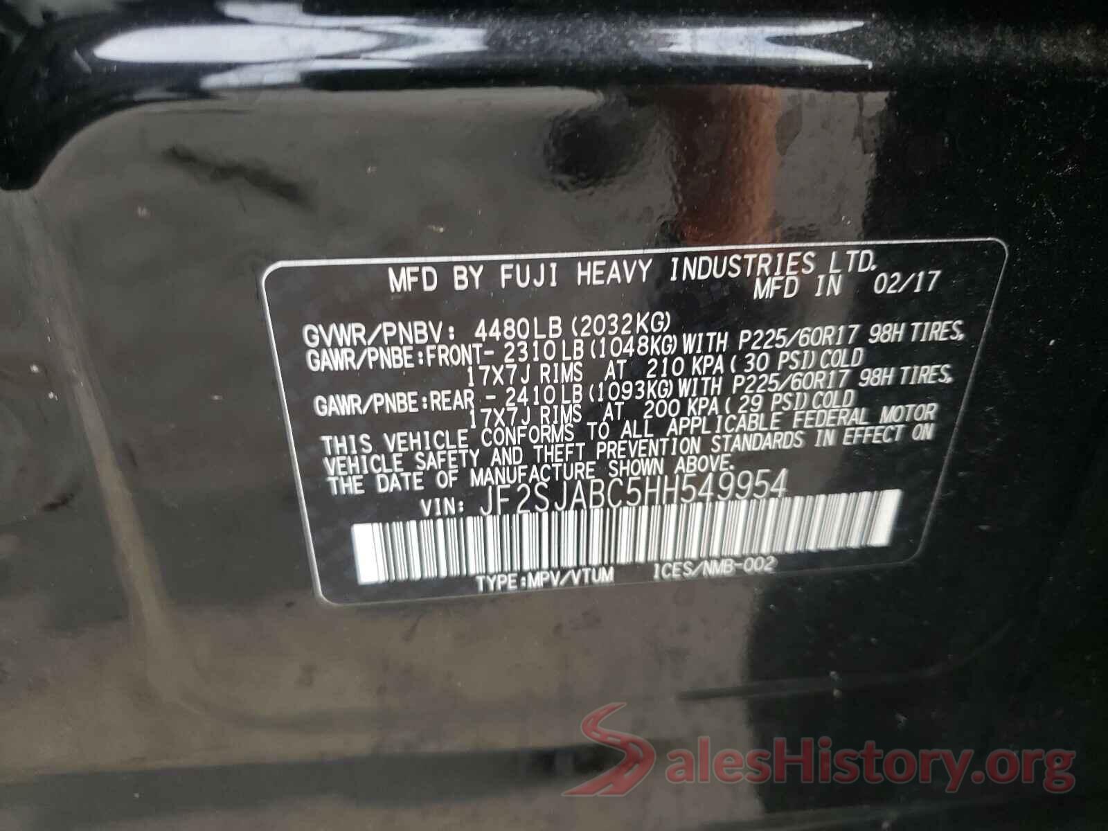 JF2SJABC5HH549954 2017 SUBARU FORESTER