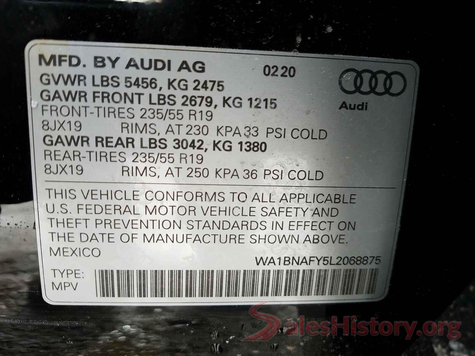 WA1BNAFY5L2068875 2020 AUDI Q5