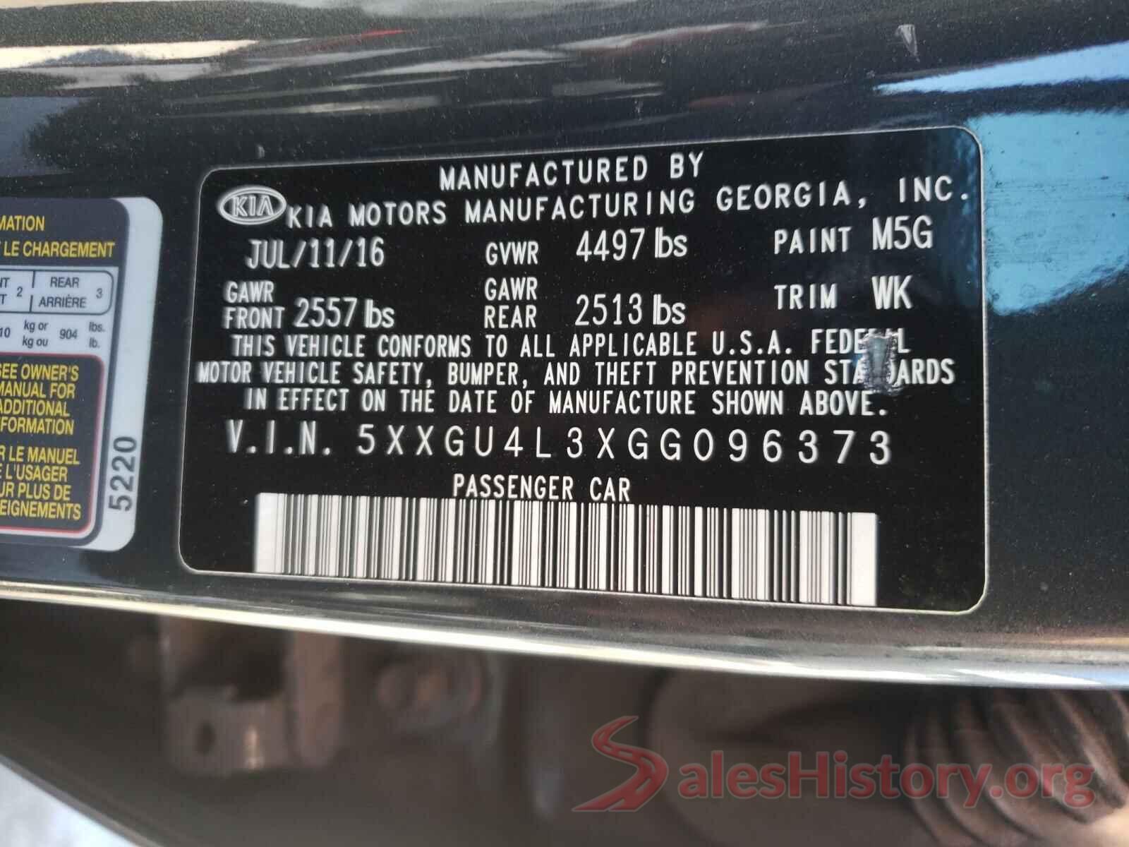 5XXGU4L3XGG096373 2016 KIA OPTIMA