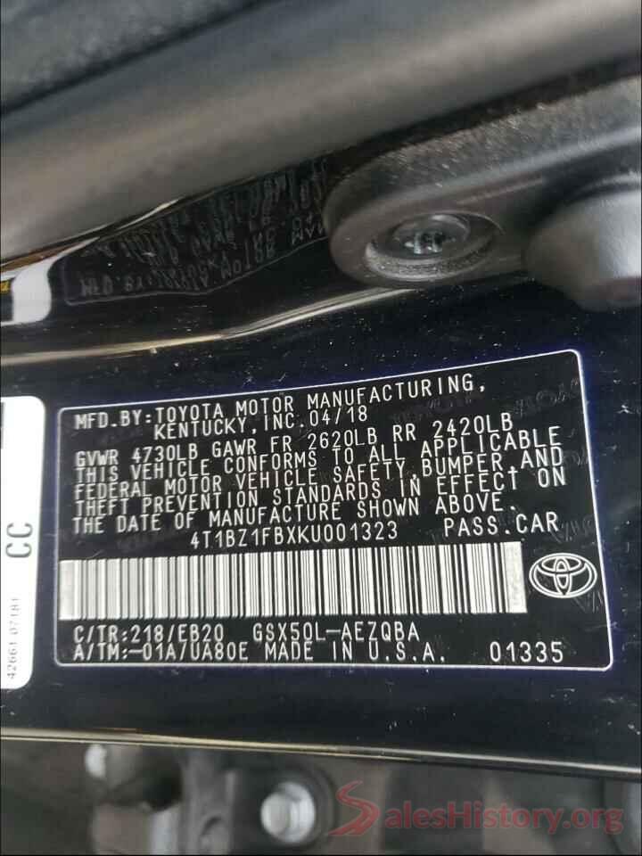 4T1BZ1FBXKU001323 2019 TOYOTA AVALON